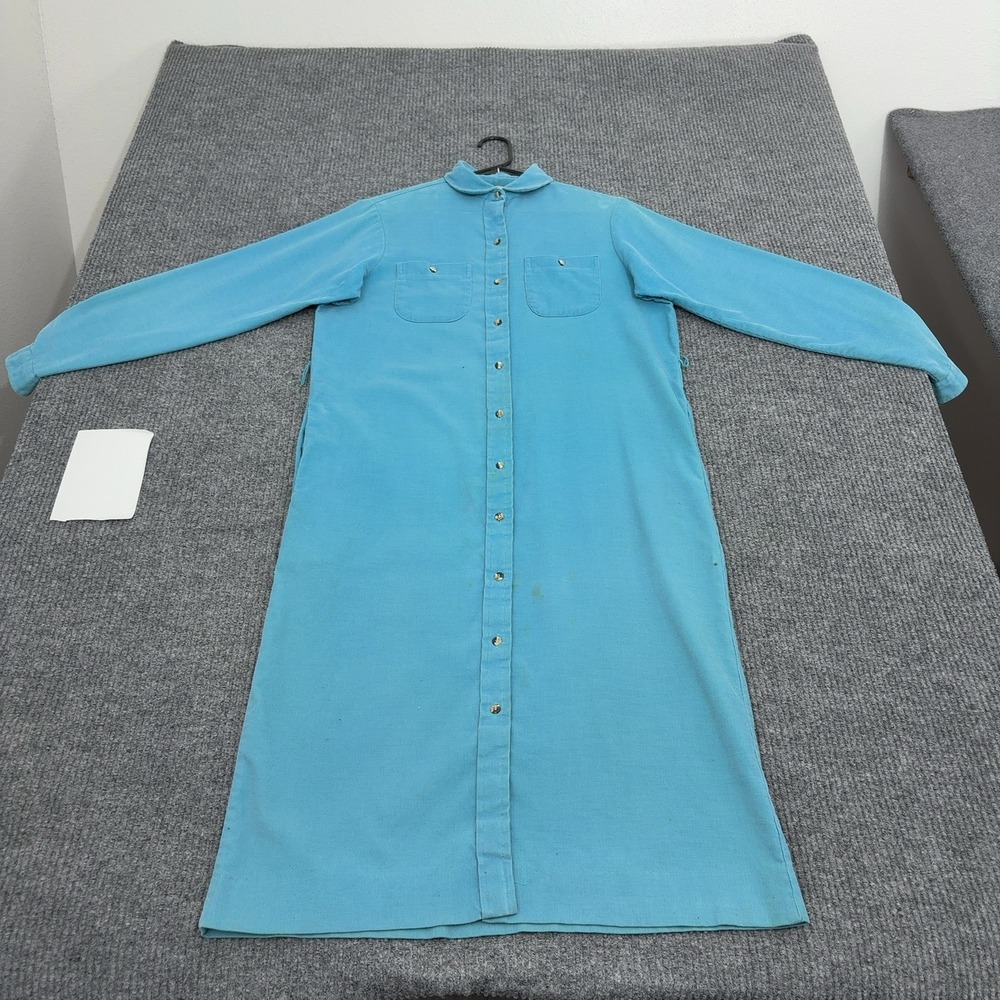 Vintage LL Bean Dress Womens 12 Blue Cotton Corduroy Button Front Midi Casual